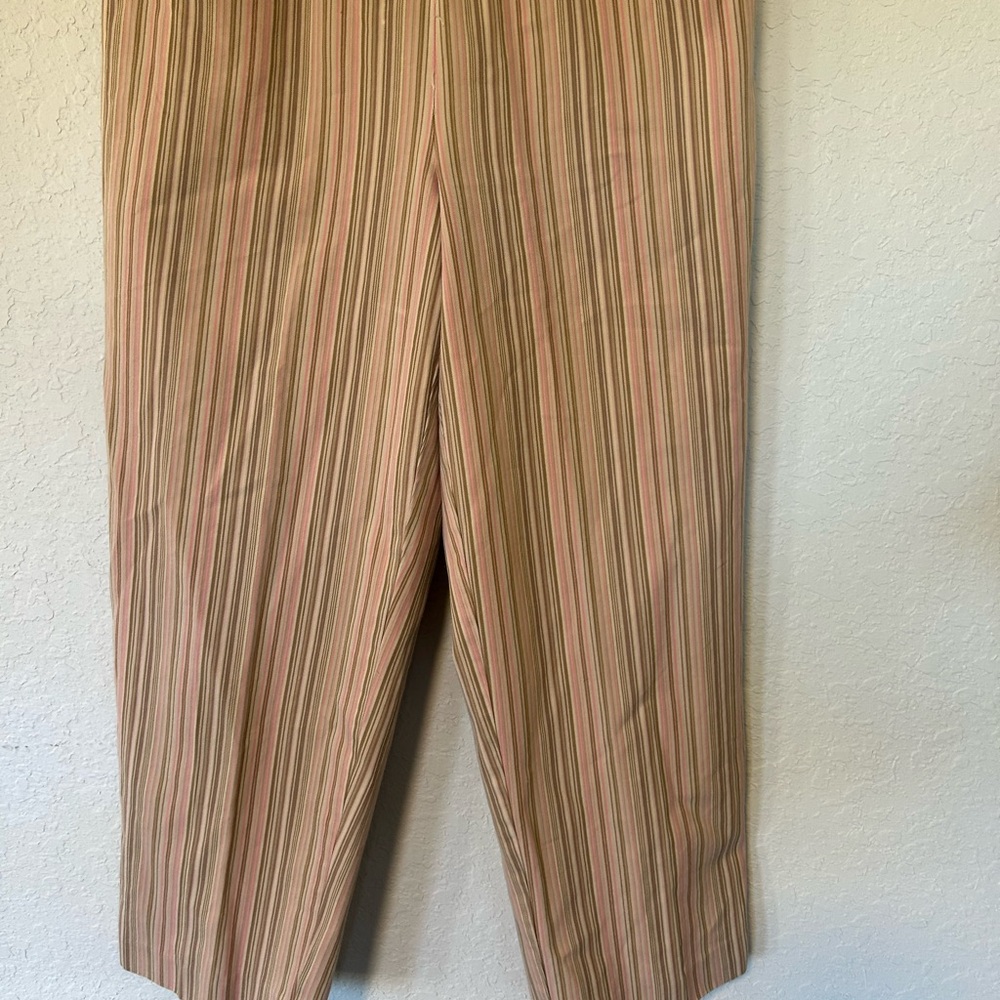 Talbots Retro Striped Tan and Pink Capris, Preppy Casual, 100% Cotton - Picture 3 of 8